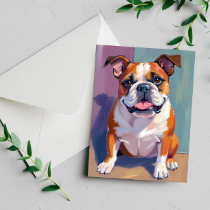 Bulldog Pet Painting Whimsical Watercolor Dog Card
