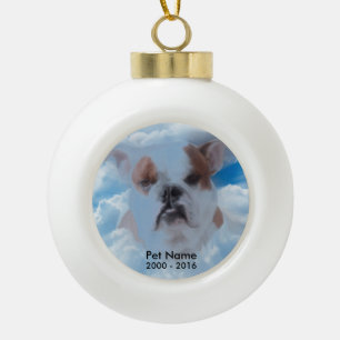 Bulldog Pet with Heaven Clouds Ceramic Ball Christmas Ornament