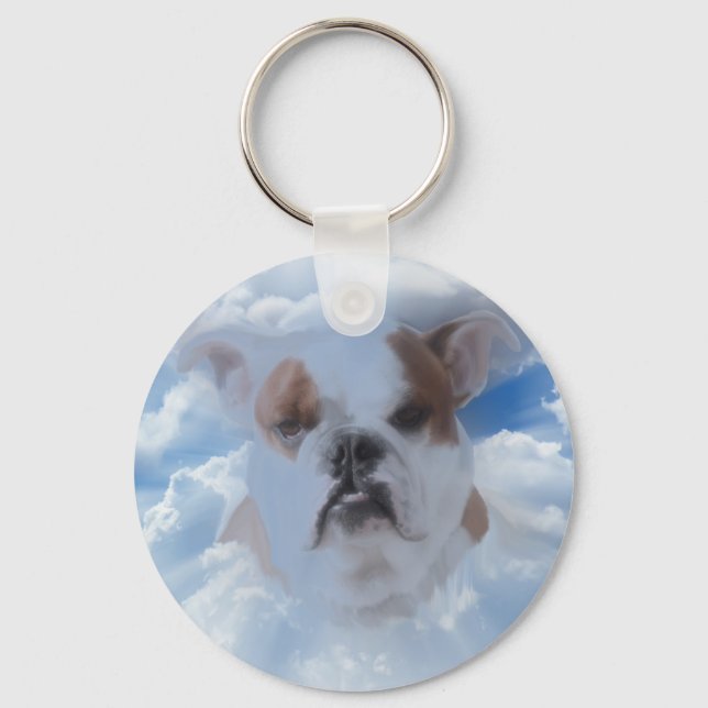 Bulldog Pet with Heaven Clouds Keychain (Front)
