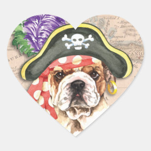 Bulldog Pirate Heart Sticker