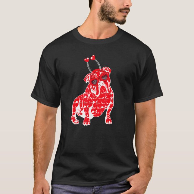 Bulldog Plaid Heart Pattern Dog Headband Heart Val T-Shirt (Front)
