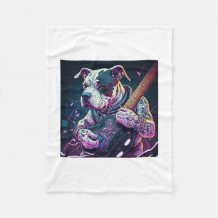 Bulldog Playing Electric Guitar Rock  Fleece Blanket