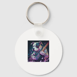 Bulldog Playing Electric Guitar Rock  Keychain