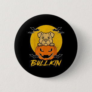 Bulldog Pumpkin Bullkin Funny Halloween Dog Lover 2 Inch Round Button