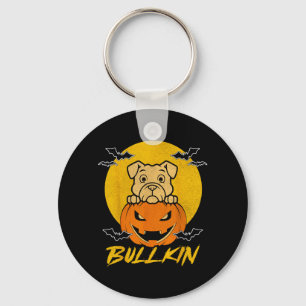 Bulldog Pumpkin Bullkin Funny Halloween Dog Lover Keychain