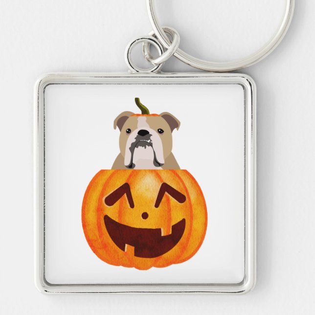 Bulldog Pumpkin     Keychain (Front)