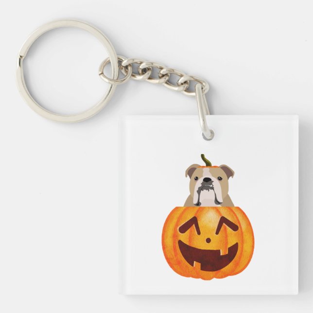 Bulldog Pumpkin   Keychain (Front)