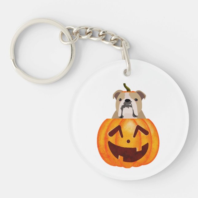 Bulldog Pumpkin     Keychain (Front)