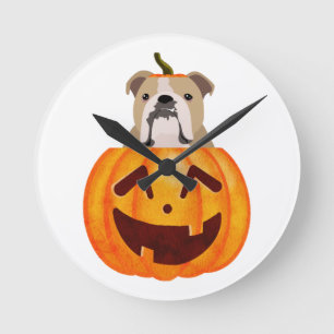 Bulldog Pumpkin Round Clock