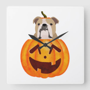 Bulldog Pumpkin Square Wall Clock