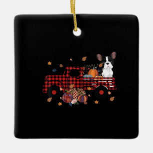 Bulldog Pumpkin Truck Thanksgiving Halloween Gift Ceramic Ornament