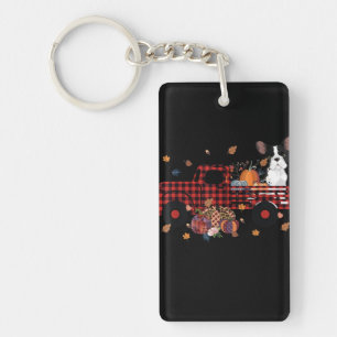 Bulldog Pumpkin Truck Thanksgiving Halloween Gift Keychain