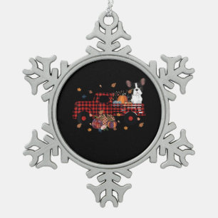 Bulldog Pumpkin Truck Thanksgiving Halloween Gift Snowflake Pewter Christmas Ornament