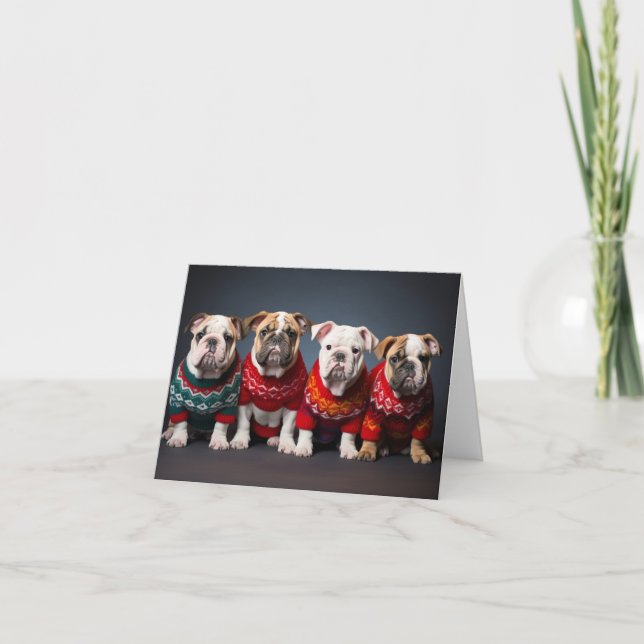 Bulldog Puppies carte de Noël (Devant)