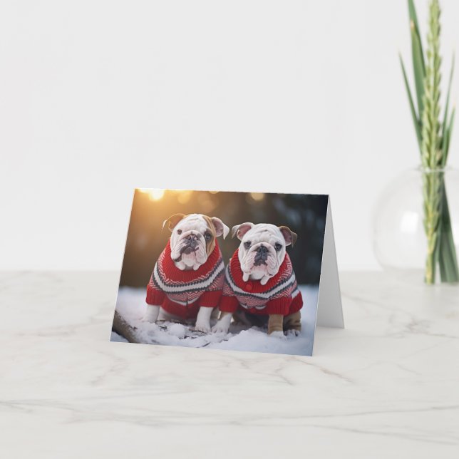 Bulldog Puppies carte de Noël (Devant)