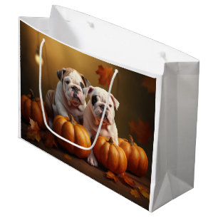 Bulldog Puppy Autumn Delight Pumpkin Large Gift Bag