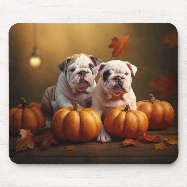 Bulldog Puppy Autumn Delight Pumpkin  Mouse Pad (Front)