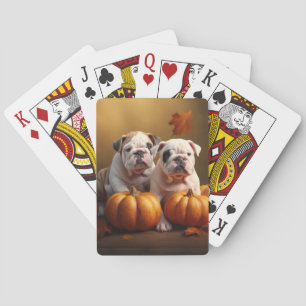Bulldog Puppy Autumn Delight Pumpkin Playing Cards