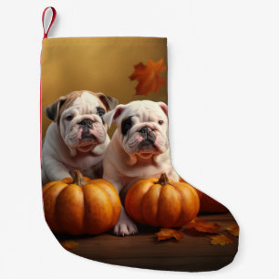 Bulldog Puppy Autumn Delight Pumpkin  Small Christmas Stocking