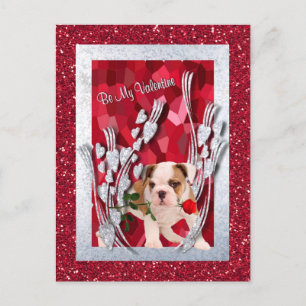 Bulldog Puppy Be My Valentine Postcard Version 2