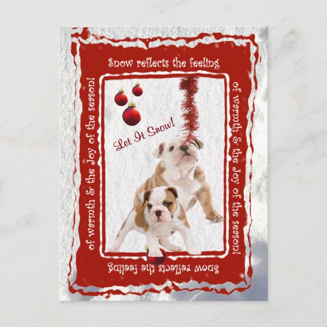 Bulldog Puppy Let It Snow #2 Carte postale de voeu (Devant)