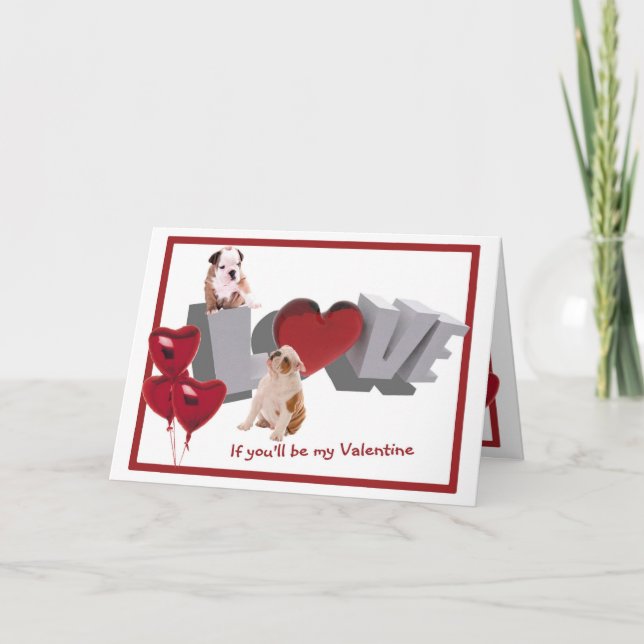 Bulldog Puppy Love Valentine's Day Holiday Card (Front)