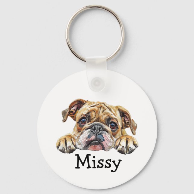 Bulldog Puppy Personalized Keychain (Front)