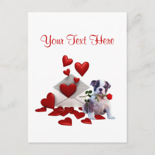 Bulldog Puppy Red Rose Valentine Design Holiday Postcard