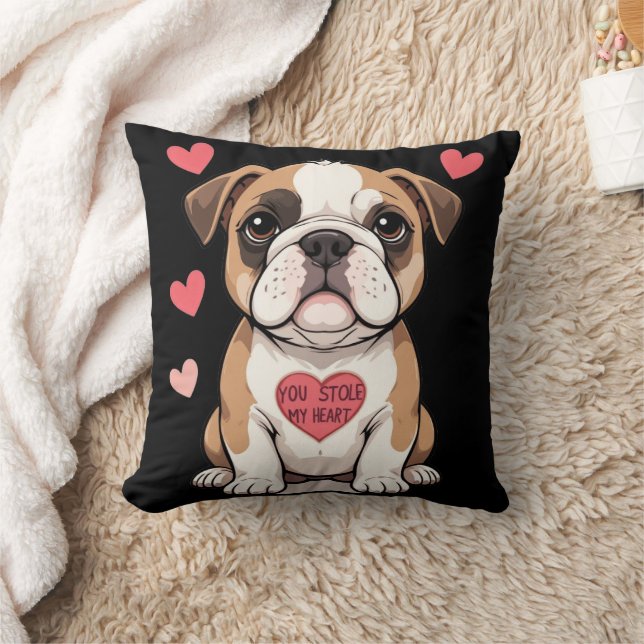 Bulldog Puppy with Heartfelt Message Throw Pillow (Blanket)