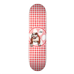 Bulldog; Red and White Gingham Skateboard