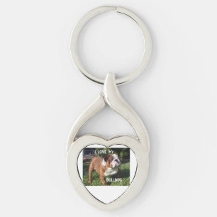 bulldog red and white love w pic keychain