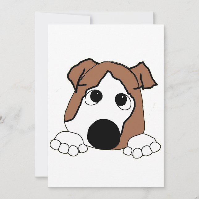 bulldog red and white peeking cartoon invitation (Front)