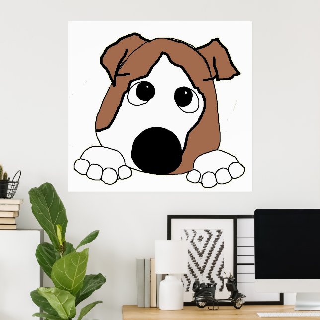 bulldog red and white peeking cartoon poster (Home Office)