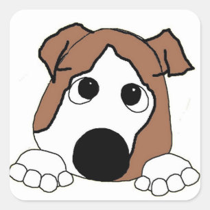 bulldog red and white peeking cartoon square sticker