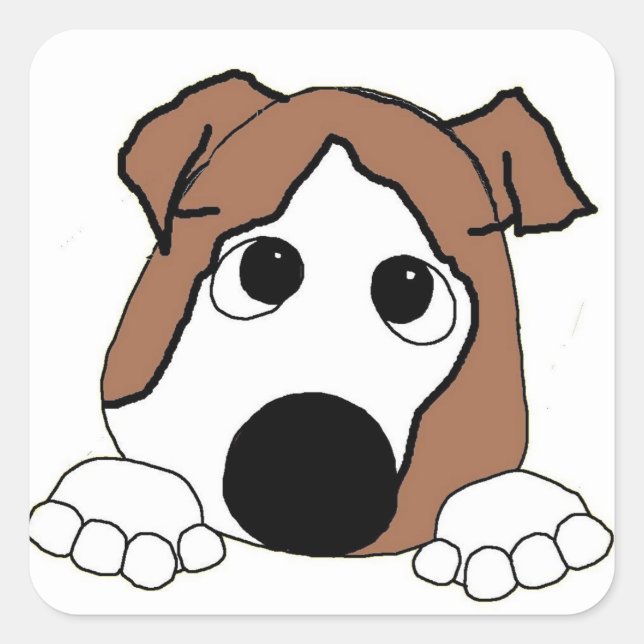 bulldog red and white peeking cartoon square sticker (Front)