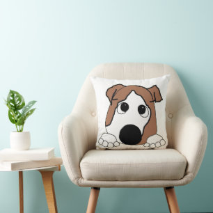 bulldog red and white peeking cartoon throw pillow