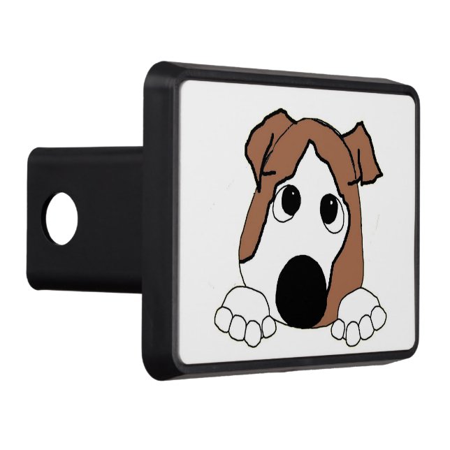 bulldog red and white peeking cartoon trailer hitch cover (Right)