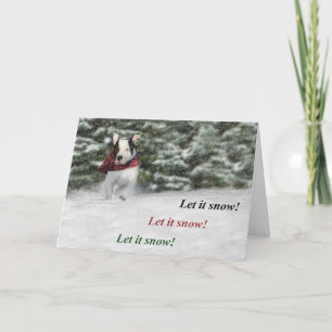 Bulldog Rescue Pup Dashing through the Snow Holiday Card