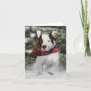 Bulldog Rescue Pup Dashing through the Snow Holiday Card