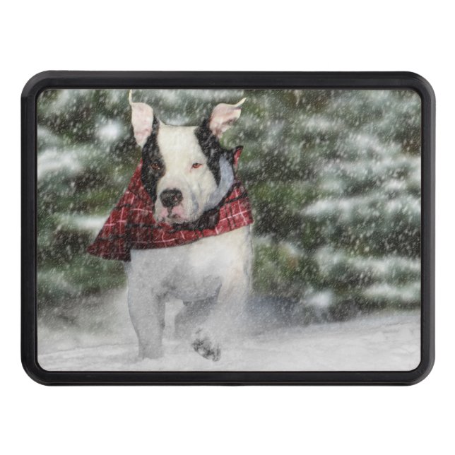 Bulldog Rescue Pup Dashing through the Snow Trailer Hitch Cover (Front)