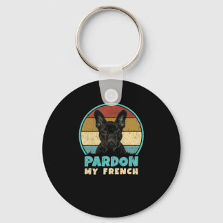 Bulldog Retro Vintage 60s 70s Fun Frenchie Loves  Keychain