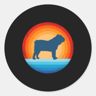 Bulldog Retro Vintage 60s 70s Sunset Dog Lovers Me Classic Round Sticker