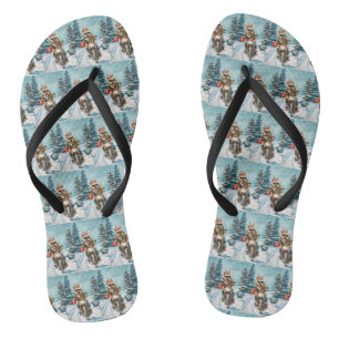 Bulldog Riding Motorcycle Christmas Flip Flops