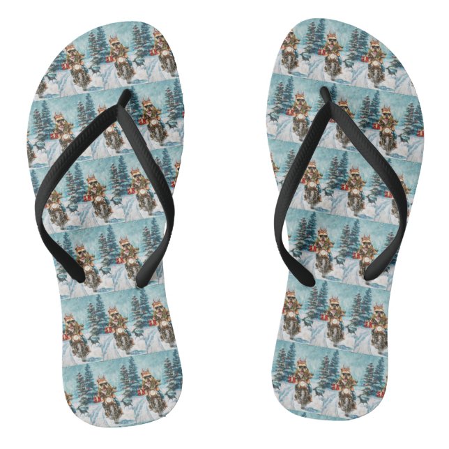 Bulldog Riding Motorcycle Christmas Flip Flops (Footbed)