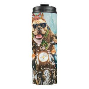 Bulldog Riding Motorcycle Christmas Thermal Tumbler