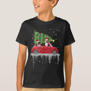 Bulldog Riding Red Truck Xmas Merry Christmas T-Shirt