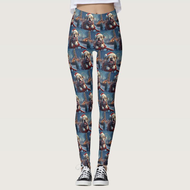Bulldog Roller Coaster Christmas Leggings (Front)