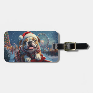 Bulldog Roller Coaster Christmas Luggage Tag