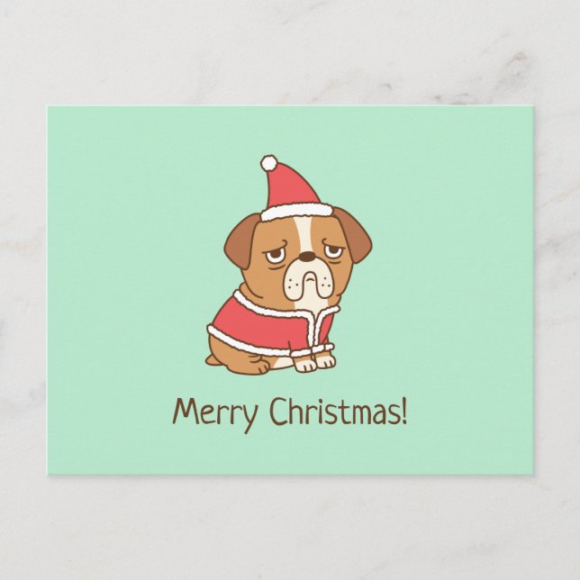 Bulldog Santa Claus Funny Joyeux Noël Carte postal (Devant)