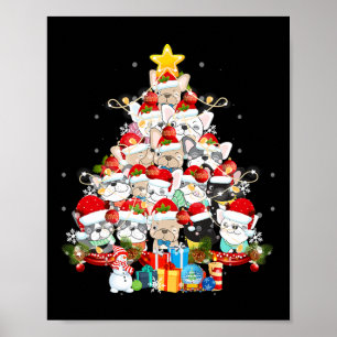 Bulldog Santa Claus Xmas Tree Lights Merry Christm Poster